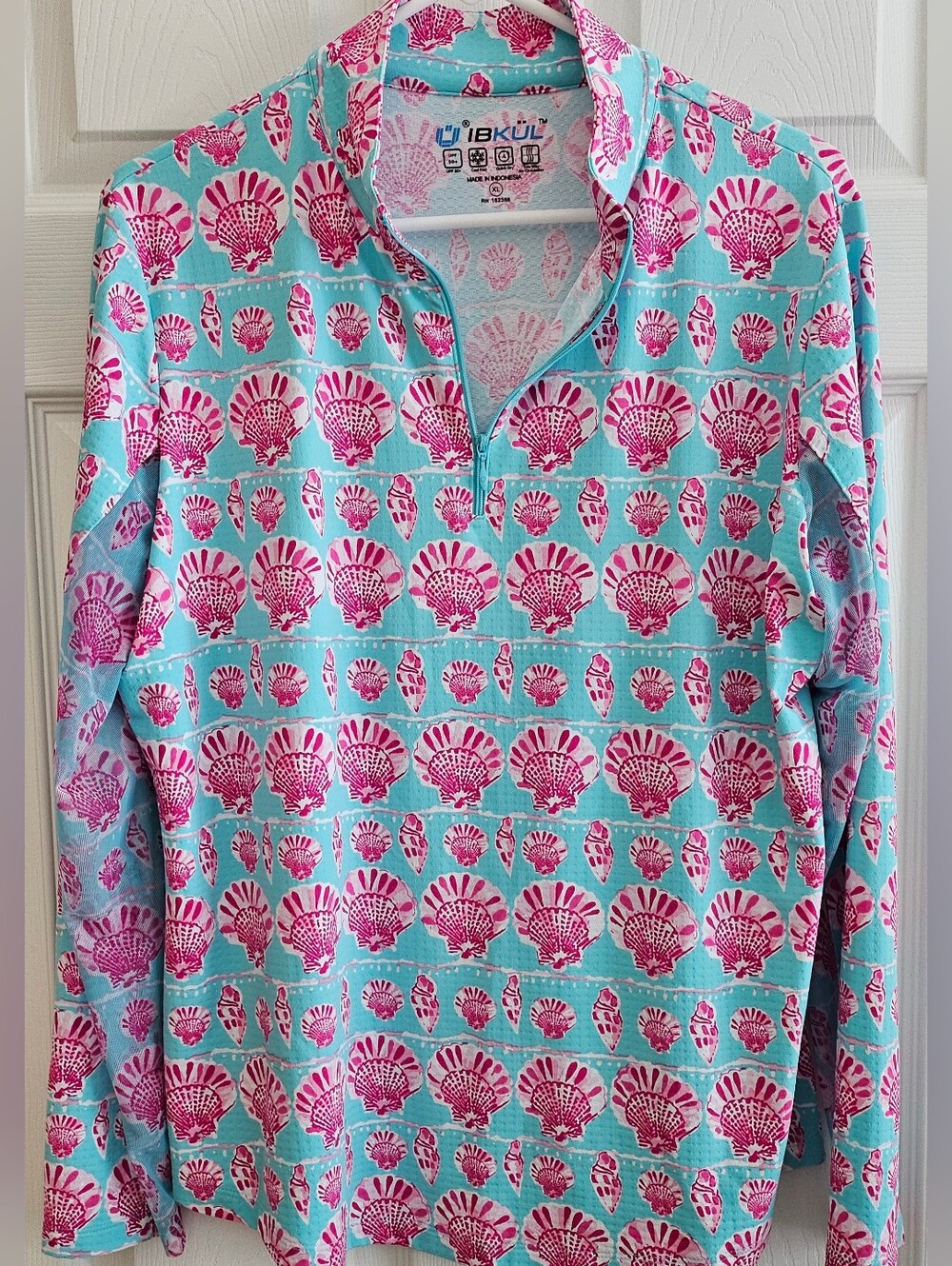 Ibkul XL Polo 1/4 Zip Top Shells Pink Aqua Long Sleeve Activeware